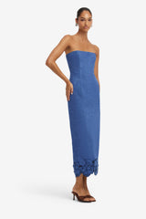 Rayna Appliqué Vegan Suede Bustier Maxi Dress - Azure