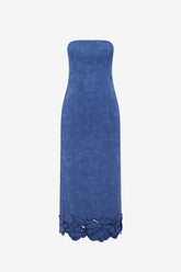 Rayna Appliqué Vegan Suede Bustier Maxi Dress - Azure