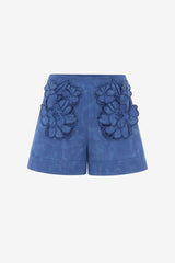 Tessa Appliqué Vegan Suede Shorts - Azure