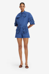 Tessa Appliqué Vegan Suede Shorts - Azure