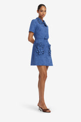 Ashley Appliqué Vegan Suede Mini Dress - Azure