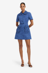Ashley Appliqué Vegan Suede Mini Dress - Azure