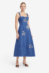 Beatrice Embellished Vegan Suede Midi Dress - Azure
