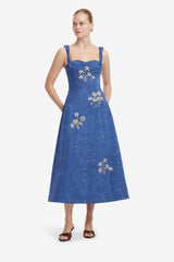 Beatrice Embellished Vegan Suede Midi Dress - Azure