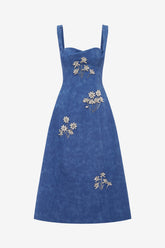 Beatrice Embellished Vegan Suede Midi Dress - Azure