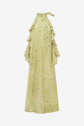 Anne Ruffled Maxi Dress - Pistachio Rose Print