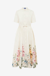 Bianca Short Sleeve Midi Dress - Snapdragon Print in Snow