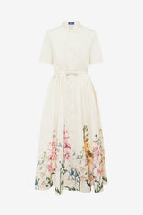 Bianca Short Sleeve Midi Dress - Snapdragon Print in Snow