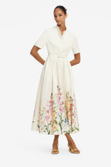 Bianca Short Sleeve Midi Dress - Snapdragon Print in Snow