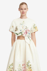 Riley Embroidered Sleeve Top - Snapdragon Print in Snow