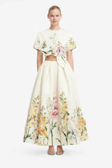 Victoria Embroidered Puff Maxi Skirt - Snapdragon Print in Snow