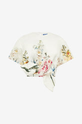 Riley Embroidered Sleeve Top - Snapdragon Print in Snow
