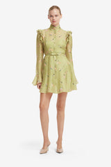 Kristy Butterfly Sleeve Mini Dress - Pistachio Rose Print