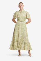 Becca Short Sleeve Midi Dress - Pistachio Rose Print