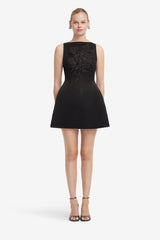 Ali Appliqué Boat Neck Mini Dress - Ebony