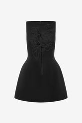 Ali Appliqué Boat Neck Mini Dress - Ebony