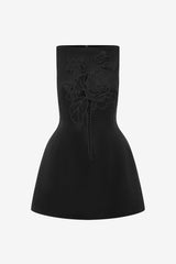 Ali Appliqué Boat Neck Mini Dress - Ebony