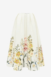 Victoria Embroidered Puff Maxi Skirt - Snapdragon Print in Snow