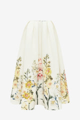 Victoria Embroidered Puff Maxi Skirt - Snapdragon Print in Snow
