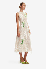 Cleo Embellished Lace Sleeveless Midi Dress - Snow Meadow
