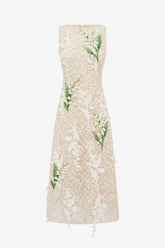 Cleo Embellished Lace Sleeveless Midi Dress - Snow Meadow
