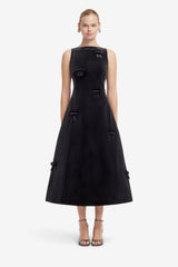 Cleo Velvet Bow Sleeveless Midi Dress - Ebony
