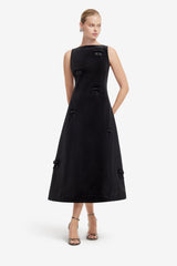 Cleo Velvet Bow Sleeveless Midi Dress - Ebony