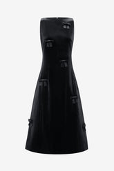 Cleo Velvet Bow Sleeveless Midi Dress - Ebony