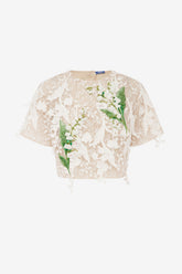 Indie Embellished Lace Sleeve Top - Snow Meadow