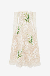 Ana Off-Shoulder Embellished Lace Bustier Midi Dress - Snow Meadow