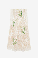 Ana Off-Shoulder Embellished Lace Bustier Midi Dress - Snow Meadow