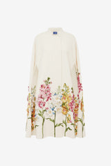 Clover Embroidered Wool Cape Jacket - Snapdragon Print in Snow