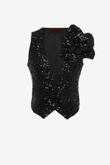 Anna-May Sequin Vest - Onyx