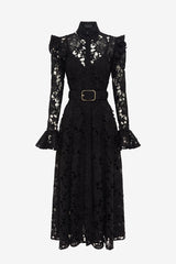 Aliyah Lace Butterfly Sleeve Midi Dress - Ebony