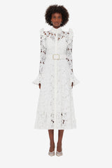 Aliyah Lace Butterfly Sleeve Midi Dress - Snow