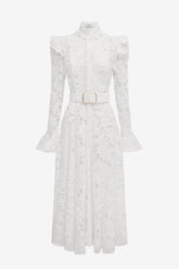 Aliyah Lace Butterfly Sleeve Midi Dress - Snow