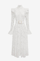 Aliyah Lace Butterfly Sleeve Midi Dress - Snow