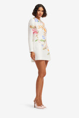 Aliza Long Sleeve Mini Dress - Lemon Vine Print in Snow