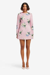 Aliza Long Sleeve Mini Dress - Bouquet Print in Pastel Pink