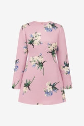 Aliza Long Sleeve Mini Dress - Bouquet Print in Pastel Pink