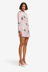 Aliza Long Sleeve Mini Dress - Bouquet Print in Pastel Pink