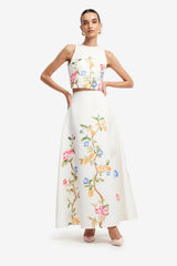 Ella Bow Backless Top - Lemon Vine Print in Snow