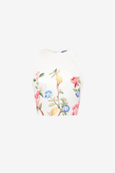 Ella Bow Backless Top - Lemon Vine Print in Snow