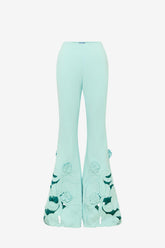 Vera Appliqué Flared Pants - Pale Turquoise