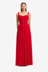 Angelina Ruffled Floor Length Dress - Vermilion