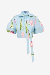 Molly Puff Sleeve Top - Tulip Print in Blue