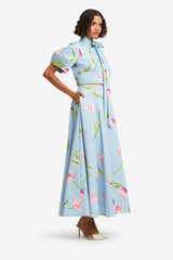 Molly Puff Sleeve Top - Tulip Print in Blue