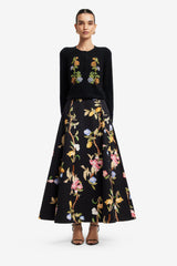 Elina Maxi Skirt - Lemon Vine Print in Ebony