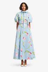 Elina Maxi Skirt - Tulip Print in Blue