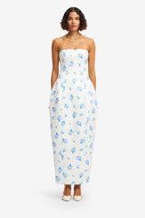 Jessica Cocoon Bustier Maxi Dress - Ditsy Floral Print in Snow